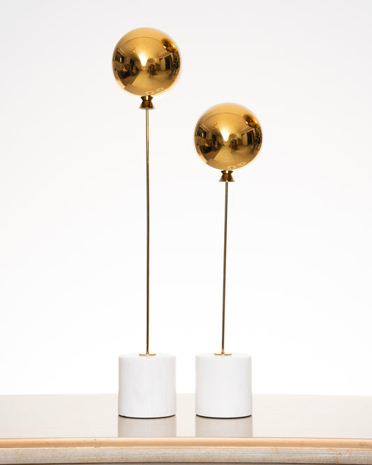 Balloon on Marble Base, Shiny Gold (Set of  2)