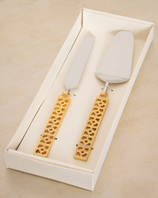 Cake Lifter and Knife Set, Gold