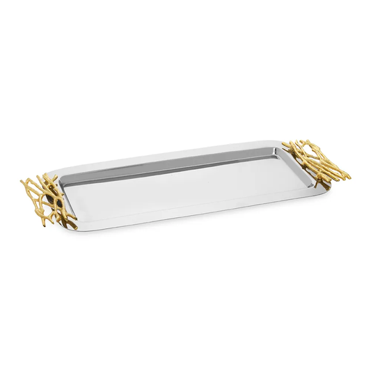 Stainless Steel Tray, Silver & Gold - 35CM