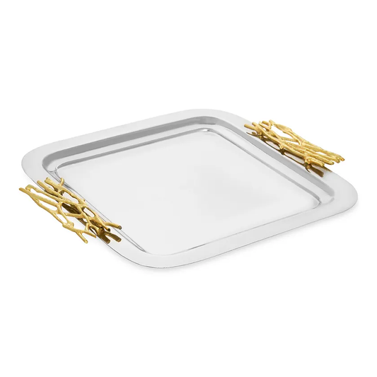 Stainless Steel Tray, Silver & Gold , Square